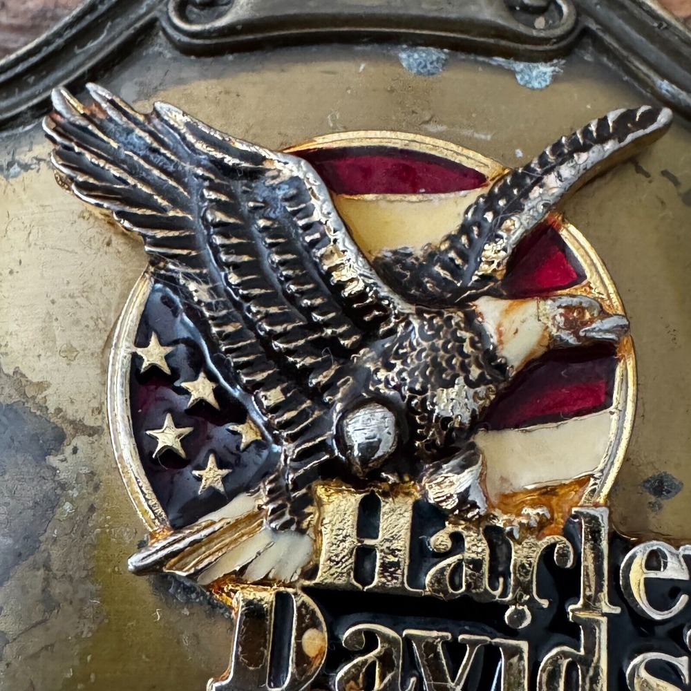 1978 Raintree Harley Davidson 75th Anniversary Enamel Belt Buckle Eagle Flag - Picture 8 of 16